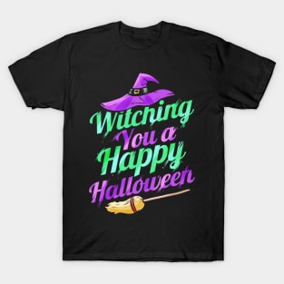 Witch Hat And Broom Wishing Witching You A Happy Halloween T-Shirt